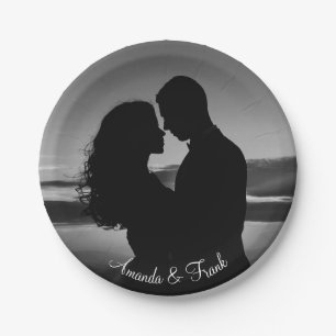 Black and White Photo Engagement Paper Plate