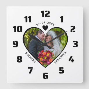Black And White Photo In Heart Wedding Anniversary Square Wall Clock
