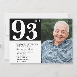 Black and White Photo Men 93rd birthday Invitation