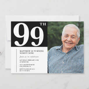 Black and White Photo Men 99th birthday Invitation