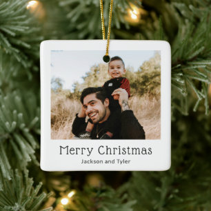 Black and White Photo Modern Christmas Ceramic Ornament