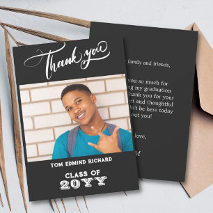 Black and White Photo Modern School Graduate Thank You Card