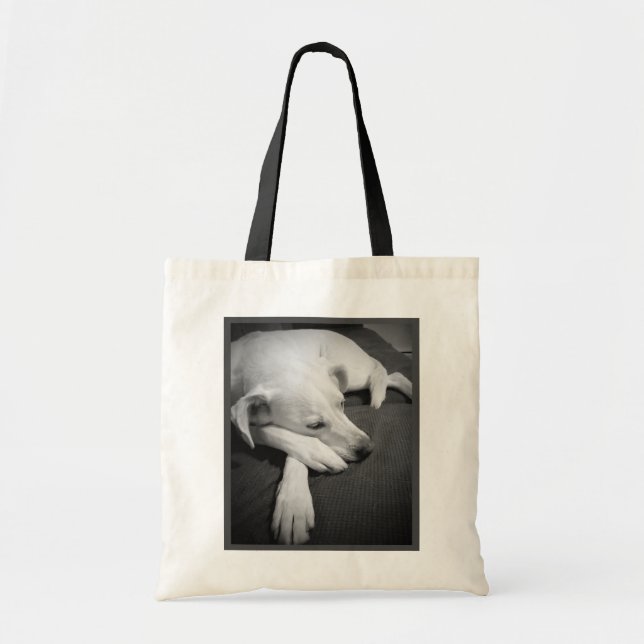 Black and White Photo of a Beautiful Dog Sleeping Tote Bag (Front)