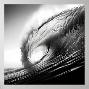 Black and white photo of a breaking ocean wave poster