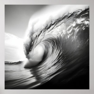 Black and white photo of a breaking ocean wave poster