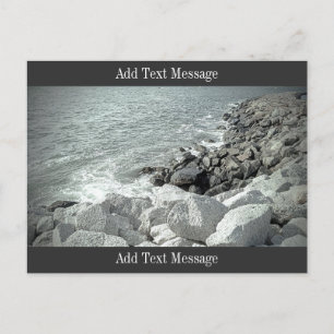 Black and White Photo of a Rocky Ocean Shore Holiday Postcard