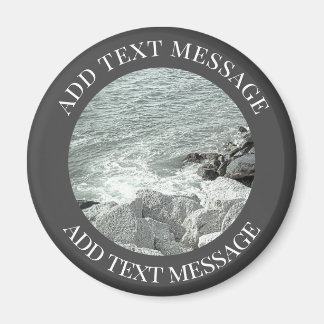 Black and White Photo of a Rocky Ocean Shore Magnet