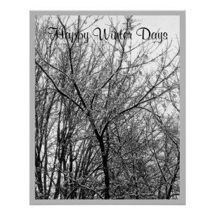 Black and White Photo of a Snowy Winter Day Gray Poster