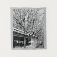 Black and White Photo of a Snowy Winter Day Rustic
