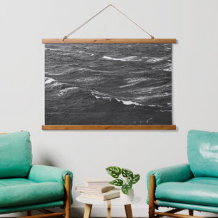 Black and white photo of a stormy sea hanging tapestry