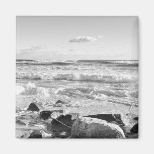 Black and White Photo of Atlantic Ocean Waves Magnet