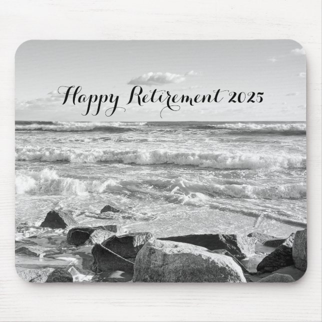 Black and White Photo of Atlantic Ocean Waves Mouse Pad (Front)