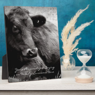 Black and White Photo of Black Angus Steer Plaque