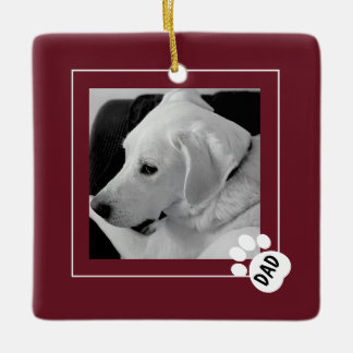 Black and White Photo of Cute Dog Dad Paw Maroon Ceramic Ornament