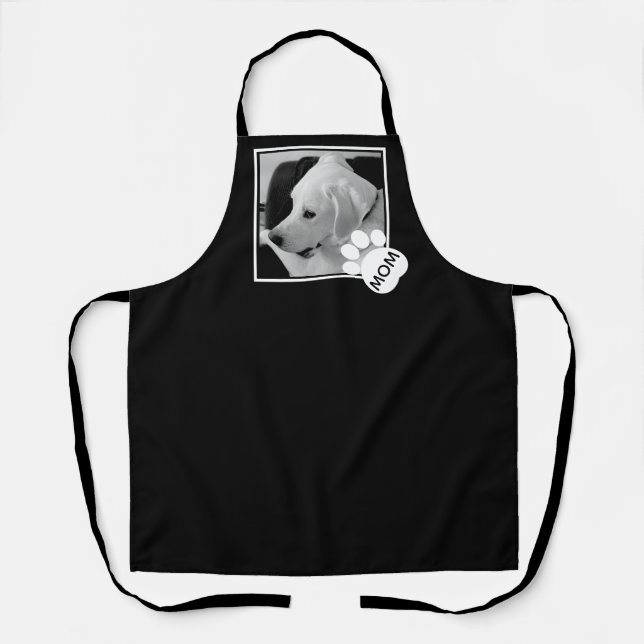 Black and White Photo of Cute Dog Mum Paw Apron (Front)