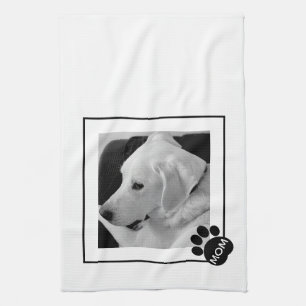 Black and White Photo of Cute Dog Mum Paw Tea Towel