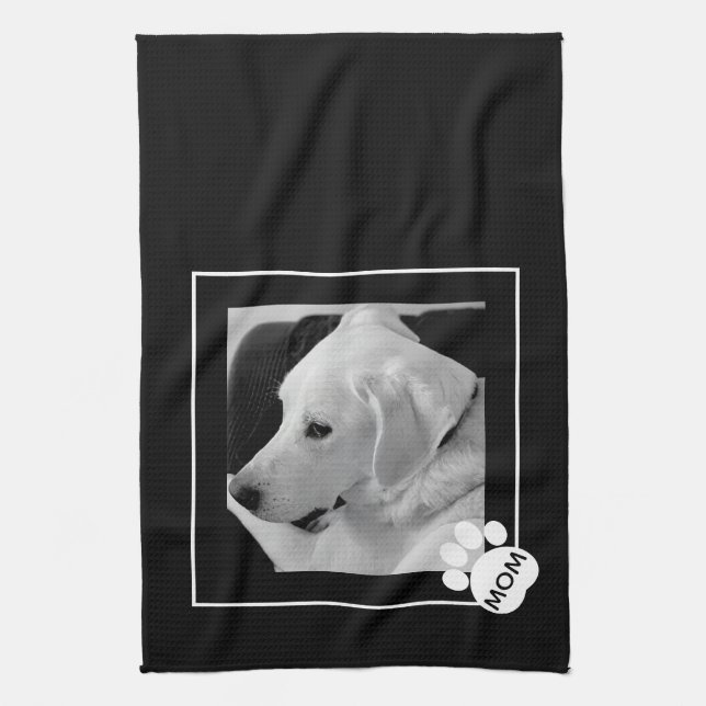Black and White Photo of Cute Dog Mum Paw Tea Towel (Vertical)