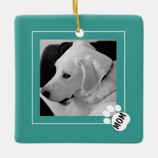 Black and White Photo of Cute Dog Mum Paw Teal Ceramic Ornament