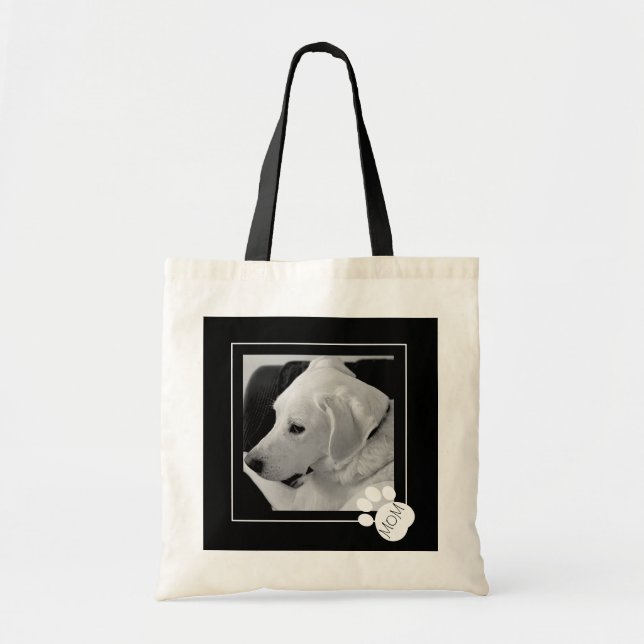 Black and White Photo of Cute Dog Mum Paw Tote Bag (Front)