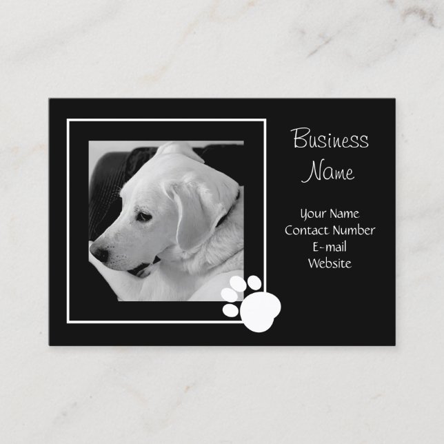 Black and White Photo of Cute Dog Paw Elegant Business Card (Front)