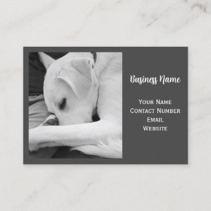 Black and White Photo of Cute Dog Resting Grey Business Card