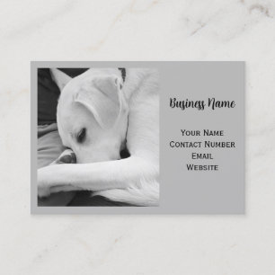 Black and White Photo of Cute Dog Resting Grey Business Card