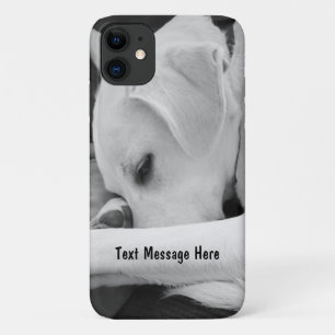 Black and White Photo of Cute Dog Resting on Paw iPhone 11 Case