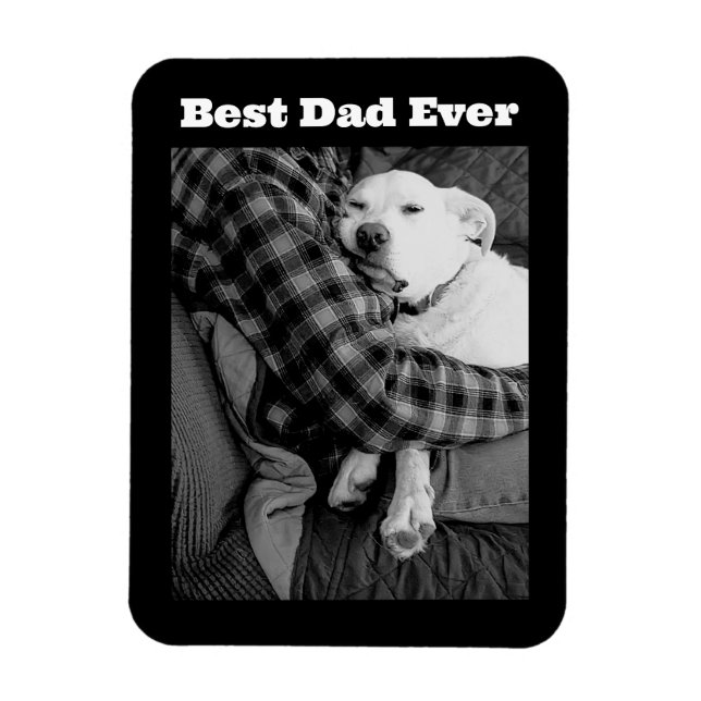 Black and White Photo of Dog Snuggling with Dad Magnet (Vertical)