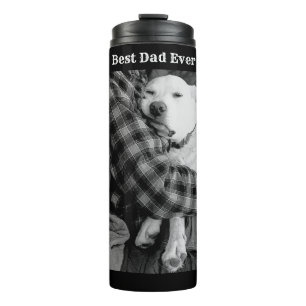 Black and White Photo of Dog Snuggling with Dad Thermal Tumbler