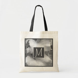 Black and White Photo of Grape Leaves Initial Grey Tote Bag