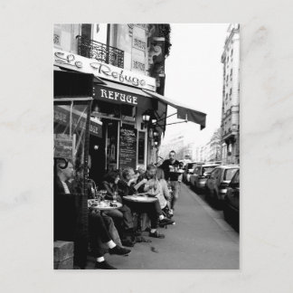 Black and White photo of Le Refuge Cafe in Paris Postcard