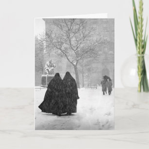 Black and White Photo of Nuns in the Snow in 1946 Holiday Card