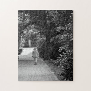 Black and white photo of old man at park jigsaw puzzle