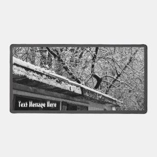 Black and White Photo of Rustic Snowy Winter Scene Desk Mat