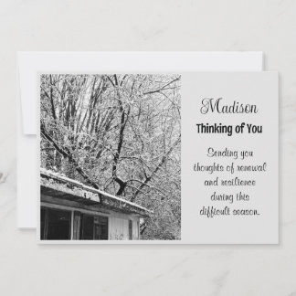 Black and White Photo of Rustic Snowy Winter Scene Holiday Card