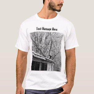 Black and White Photo of Rustic Snowy Winter Scene T-Shirt