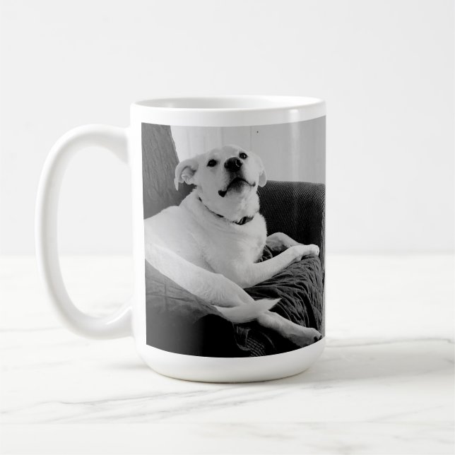 Black and White Photo of Talking Dog Text Message Coffee Mug (Left)