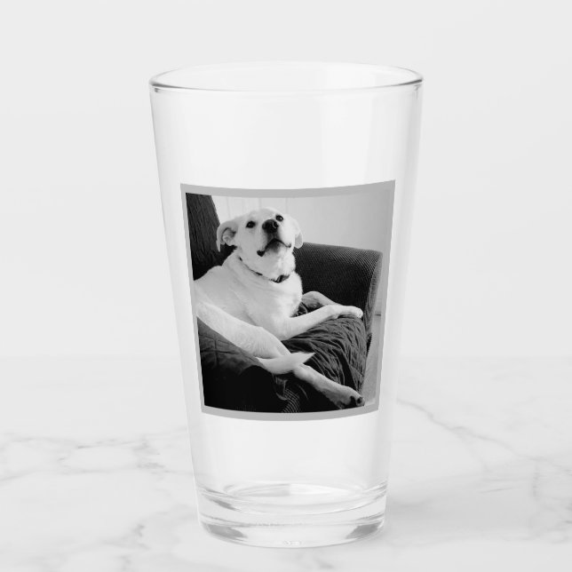 Black and White Photo of Talking Dog Text Message Glass (Front)