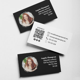 Black and White Photo QR Code Connect with Me Business Card