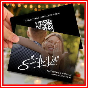 Black and White Photo QR Code Elegant Wedding Save The Date