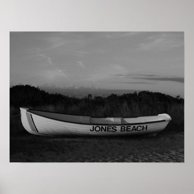 Black and White Photo,  Row Boat at Jones Beach Poster (Front)