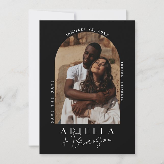 Black and White Photo Save The Date Card (Front)