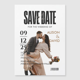 Black and White Photo Save The Date Wedding  Magnetic Invitation