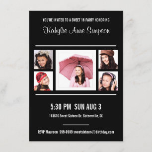 Black and White Photo Sweet 16 Birthday Party Invitation