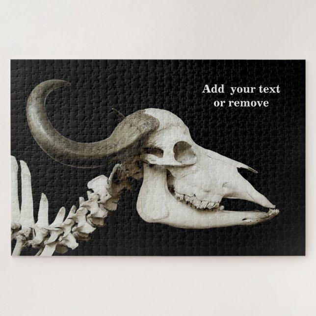Black and white photograph African buffalo skull, Jigsaw Puzzle (Horizontal)