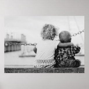 Black and white photograph of a boy and girl… poster