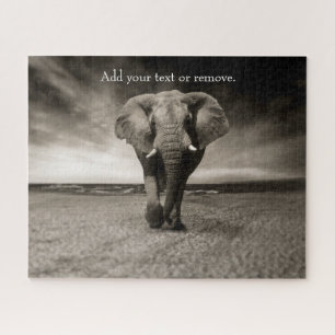 Black and white photograph of an African elephant, Jigsaw Puzzle