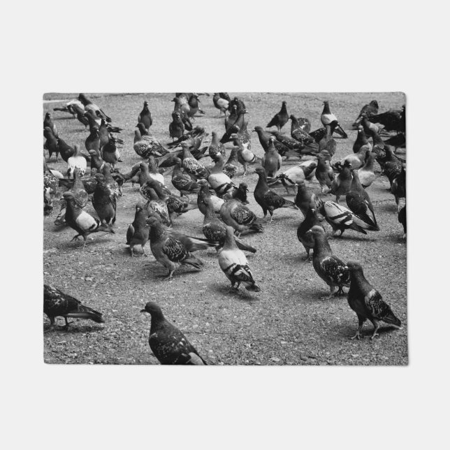 Black and white photography of many pigeons doormat (Front)