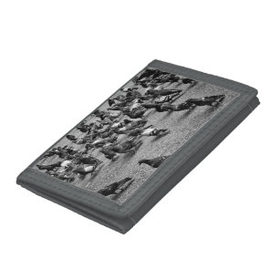 Black and white photography of many pigeons trifold wallet