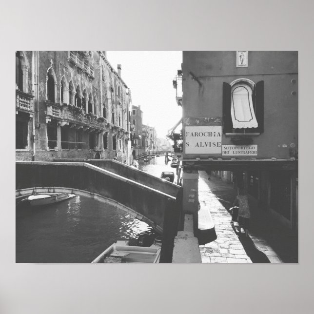 Black and White Photography Venice Italy Canal Poster (Front)